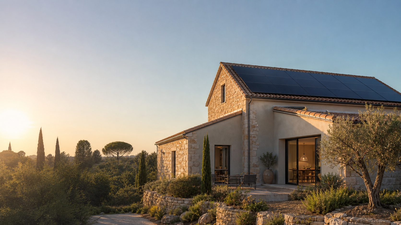 Maison équipée de panneaux photovoltaïques